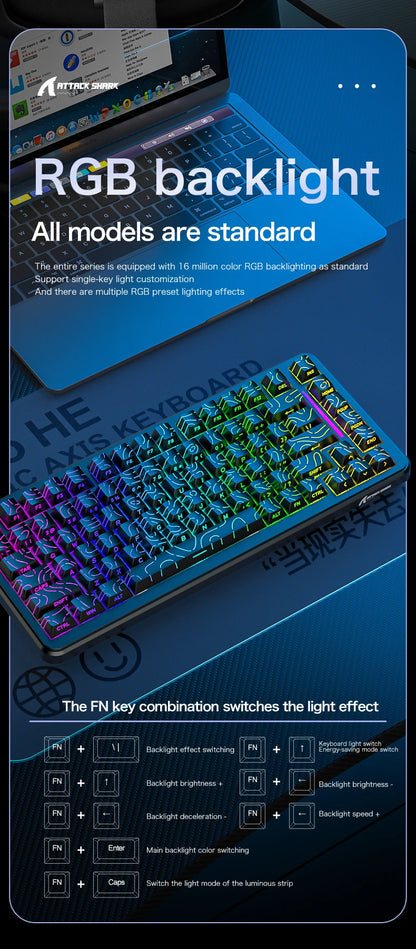ATTACK SHARK X82Pro HE Wireless Magnetic Axis Gaming Keyboard 8KHz Rate 0.01mm RT Precision 5000mAh Tri Mode RGB 82 Keys PBT