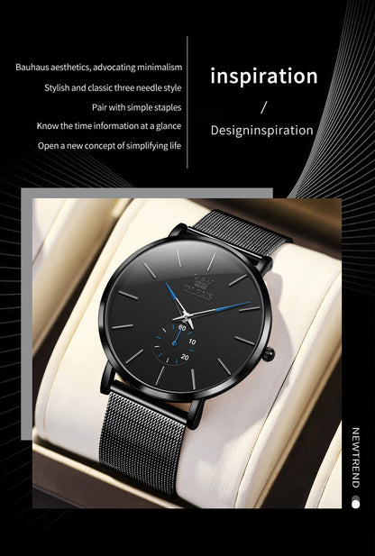 OLEVS 9954 Fashion Men's Watches Minimalism Ultrathin Original Quartz Wristwatch Waterproof Watch for Man Luminous Casual Mesh