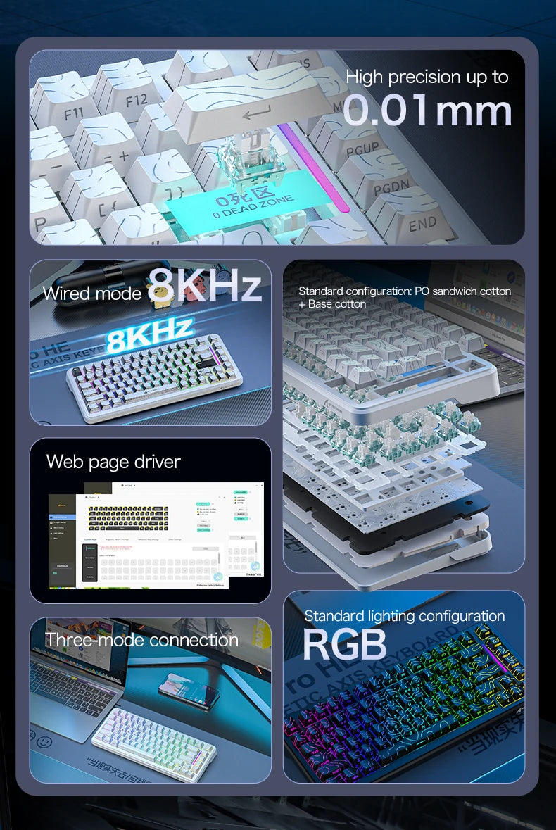 ATTACK SHARK X82Pro HE Wireless Magnetic Axis Gaming Keyboard 8KHz Rate 0.01mm RT Precision 5000mAh Tri Mode RGB 82 Keys PBT