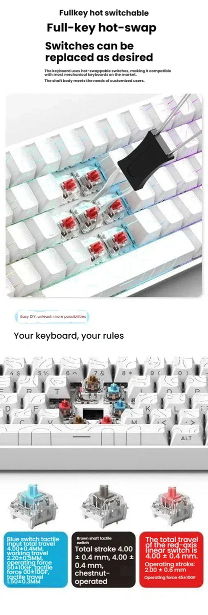 Clavier mécanique filaire K61 USB Mini Gaming, remplaçable à chaud, avec câble détachable