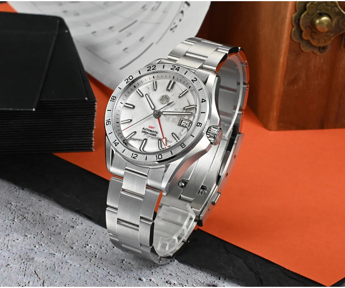 San Martin 39mm Aventurine Gemstone Dial Luxury Men's Watch NH34 GMT Automatic Mechanical Sapphire Waterproof Luminous SN0129