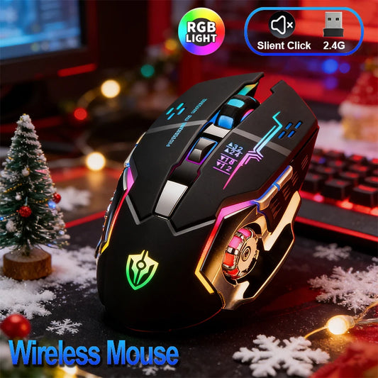 Ratón RGB de doble modo con cable y 2.4G inalámbrico, ratón gaming recargable y silencioso, 3600 DPI ajustables, para portátil