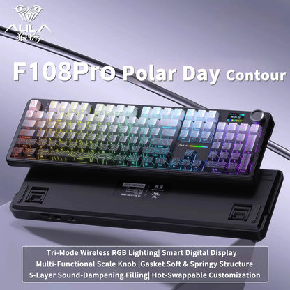 AULA F108 Pro mechanical keyboard 100& layout Bluetooth 2.4G wired gaming keyboard With hot-swappable gasket structure RGB light