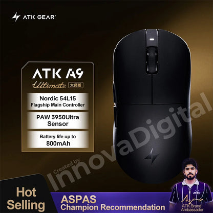 ATK Dragonfly A9 Ultimate Wireless Gaming Mouse, PAW3950 Ultra Sensor, 8KHz Polling Rate, Ultra Lightweight Ergonomic Gaming Mouse for FPS & Esports