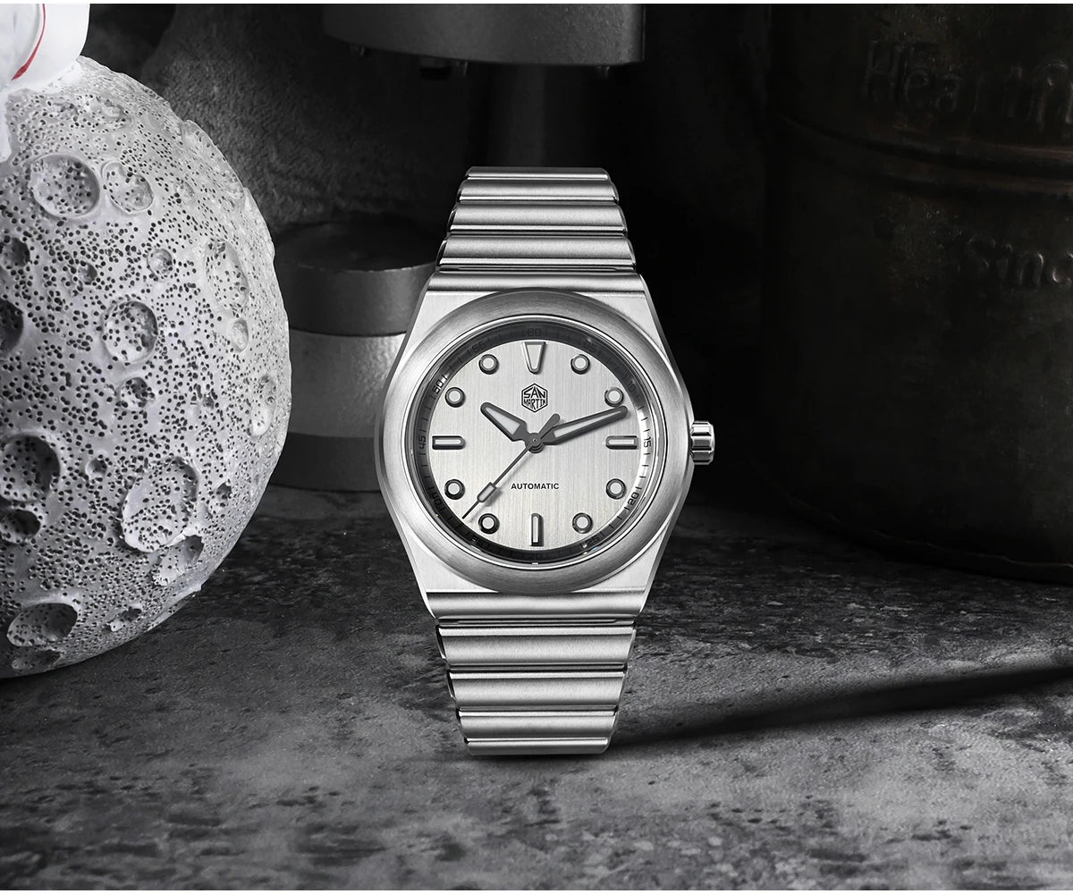 San Martin 40mm Men Sports Watch SS Brushed Dial Integrated Bracelet Miyota 90S5 Original Design Automatic Mechanical SN0149