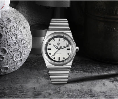 San Martin 40mm Men Sports Watch SS Brushed Dial Integrated Bracelet Miyota 90S5 Original Design Automatic Mechanical SN0149