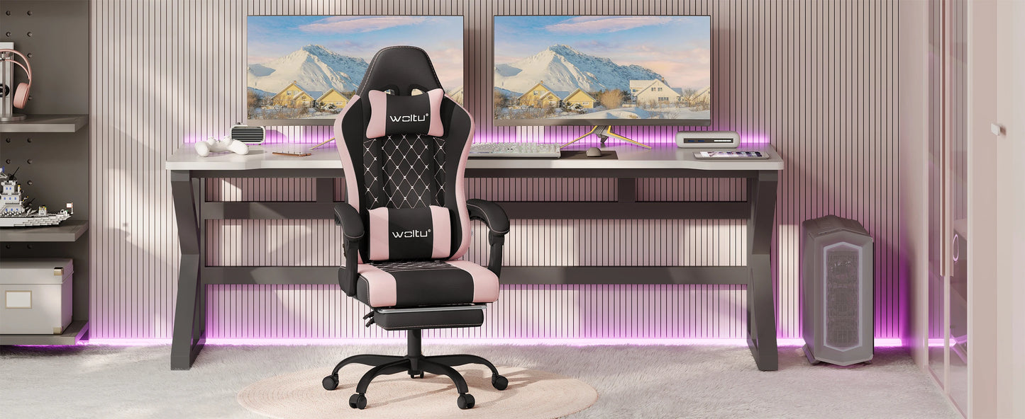 WOLTU Swivel Computer Chair with Massage Function Ergonomic Office Chair with Pillow & Footrest Height Adjustable Gaming Chair