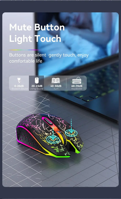 Mouse de gaming RGB 2.4G wireless, mouse Bluetooth 1600DPI, 6 butoane silențioase, mouse ergonomic dual-mode pentru birou, pentru MacBook și PC