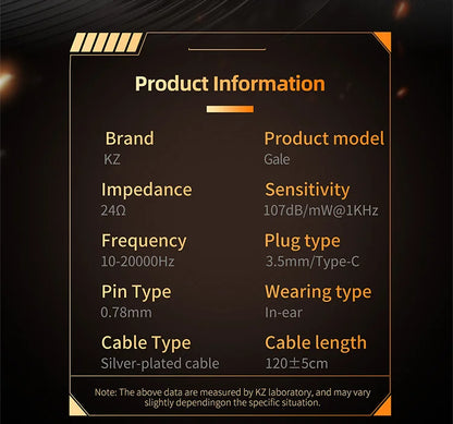 Auriculares IEM Gaming KZ Gale – Monitor In-Ear HiFi con driver superlineal y cable desmontable de 2 pines chapado en plata