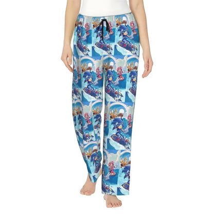 Custom Women Soniced Pajama Pants Printed Hedgehog Game Sleep Sleepwear Bottoms with Pockets