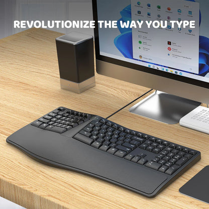 Teclado ergonómico dividido K9 USB com fios, com apoio para pulsos, 110 teclas, teclado gaming para escritórios profissionais