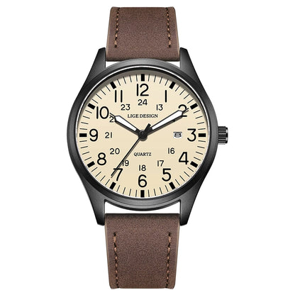 LIGE Top Brand Luxury Men Quartz Watch Date Nylon Leather Waterproof Luminous Military Sports Watches For Men relogios masculino