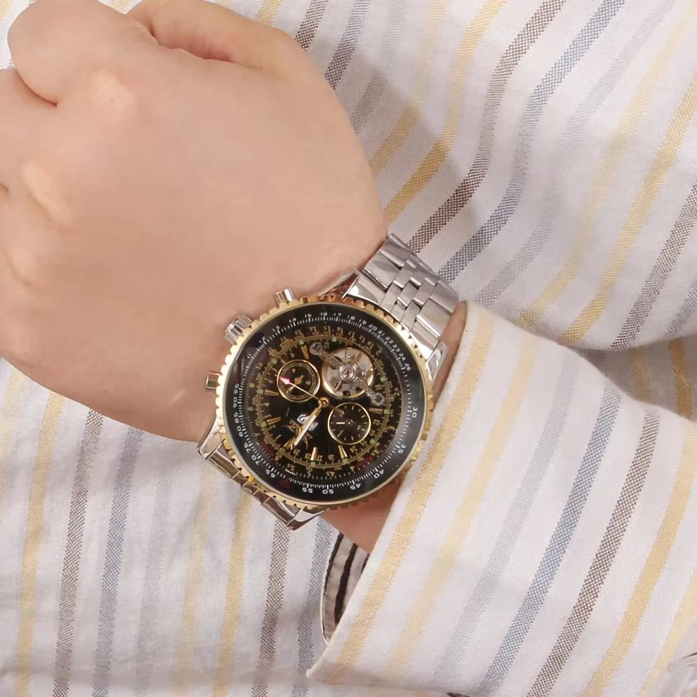 Jaragar 50MM Automatic Mechanical Watch for Men, Multifunctional, Date Month Week Display, 3ATM Waterproof, Business Casual Style