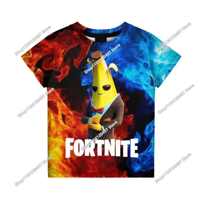 T-shirt 3D Halloween Peely per ragazzi e ragazze, maglietta natalizia Fortnite, Battle Royale Streetwear per bambini, Victory Game, T-shirt da uomo, abbigliamento