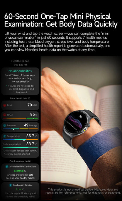 2026 AI Health Smartwatch ECG + PPG, Blood Pressure, Uric Acid & Body Fat Monitoring, AMOLED Display & Bluetooth Calling