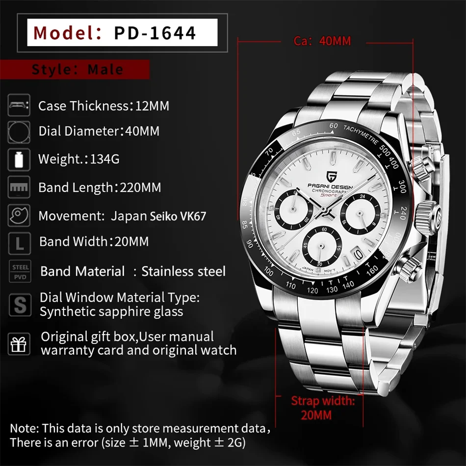 Neue PAGANI DESIGN PD1644 Luxus-Quarzuhr für Herren mit automatischem Datum, sportliche Armbanduhr, 100m wasserdicht, Chronograph, Herrengeschenk
