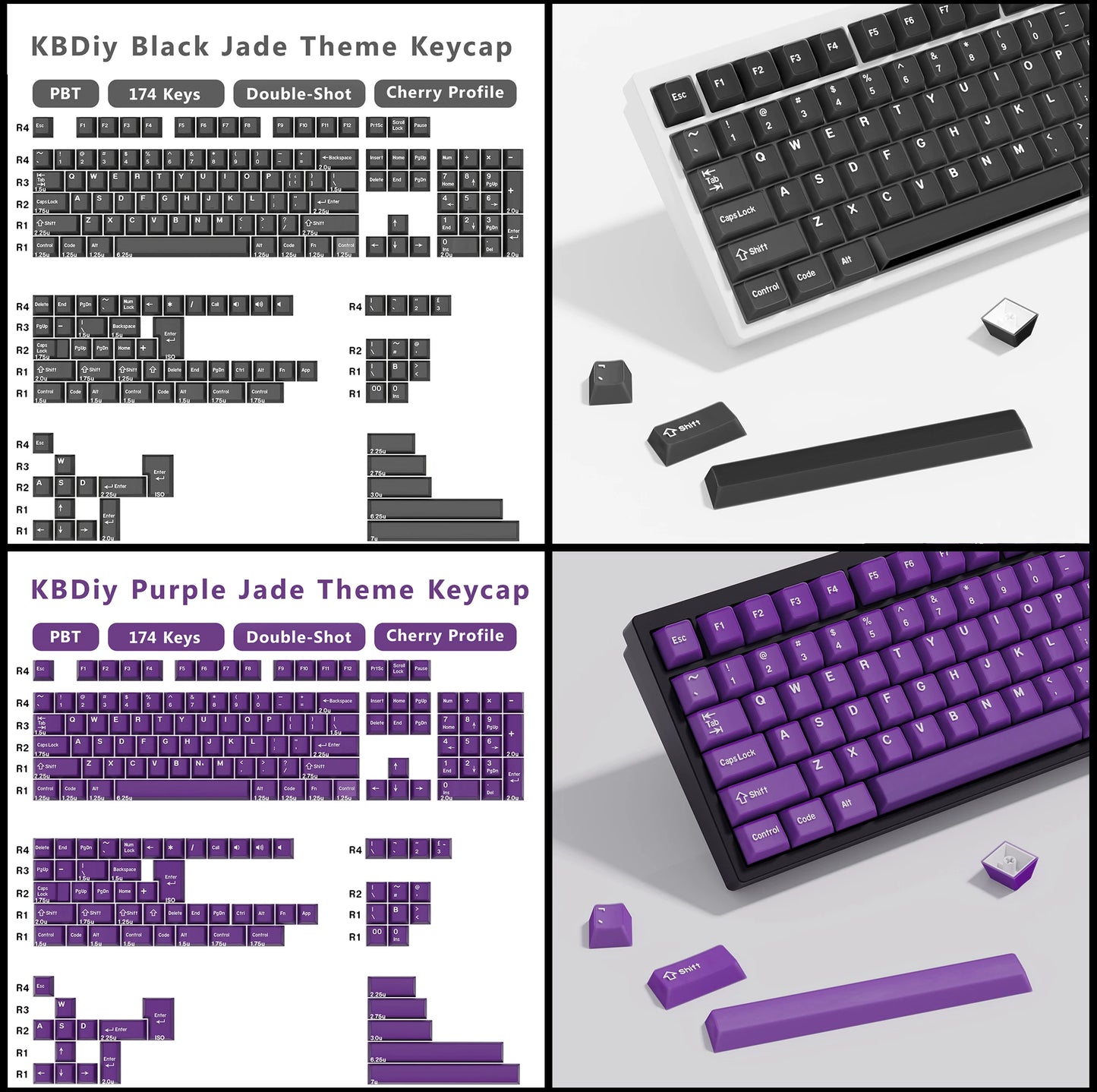 KBDiy 174 Tasten/Set PBT GMK Apollo Tastenkappen, Double-Shot, minimalistisches ISO-Cherry-Profil, für mechanische Gaming-Tastaturen, Tastenkappen für MX