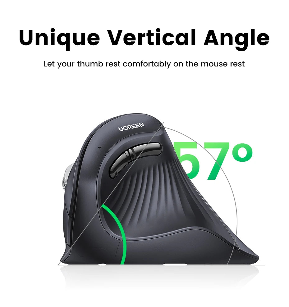 UGREEN Vertical Mouse Wireless Bluetooth 5.0 2.4G Ergonomic 4000DPI 6 Mute Buttons for MacBook Tablet Laptops Computer PC Mice