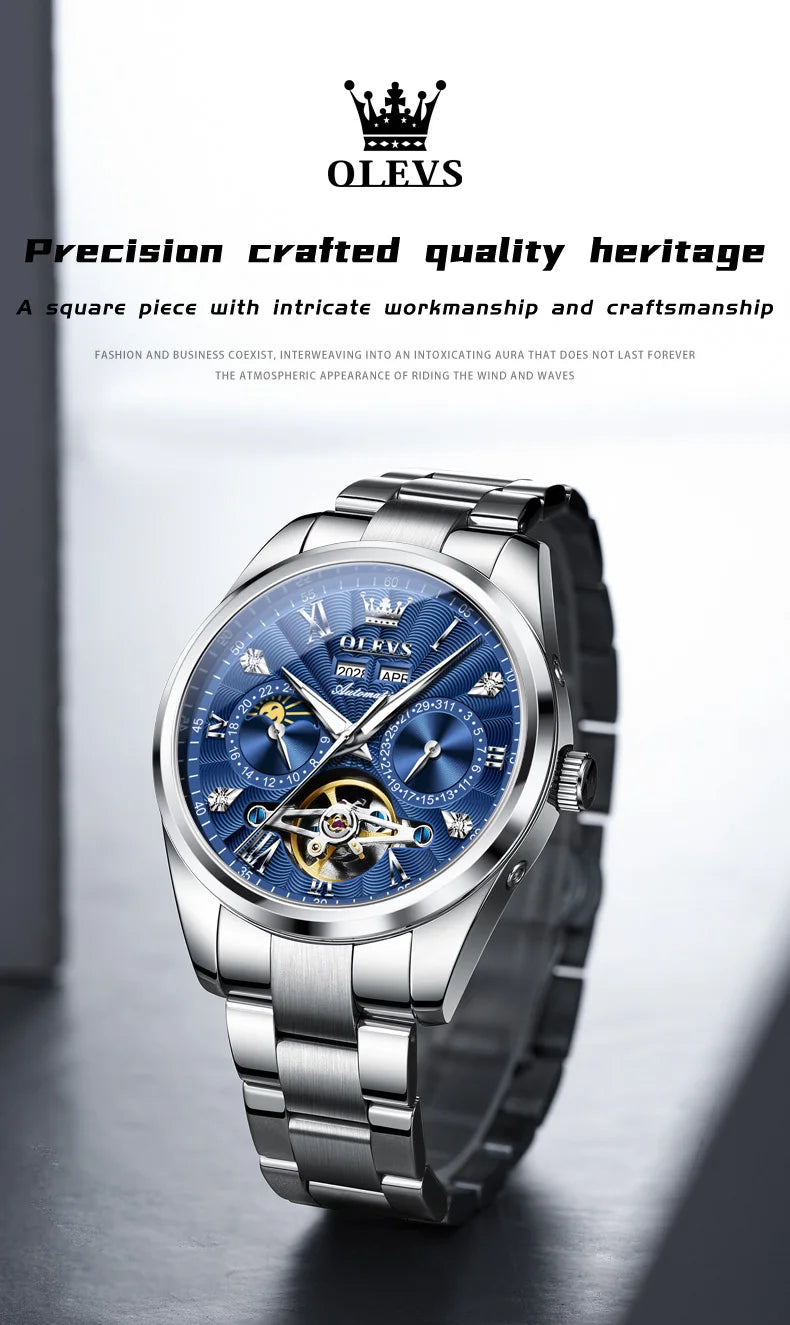 OLEVS 7028 Automatic Mechanical Men's Watch Tourbillon Dial Multifunctional Date Waterproof Luminous Watch for Men