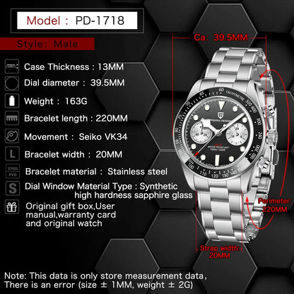PAGANI DESIGN New Panda Men's Watches Top Luxury Quartz Wristwatches Chronograph Watch Man 2026 Gift AR Sapphire Ceramic Bezel