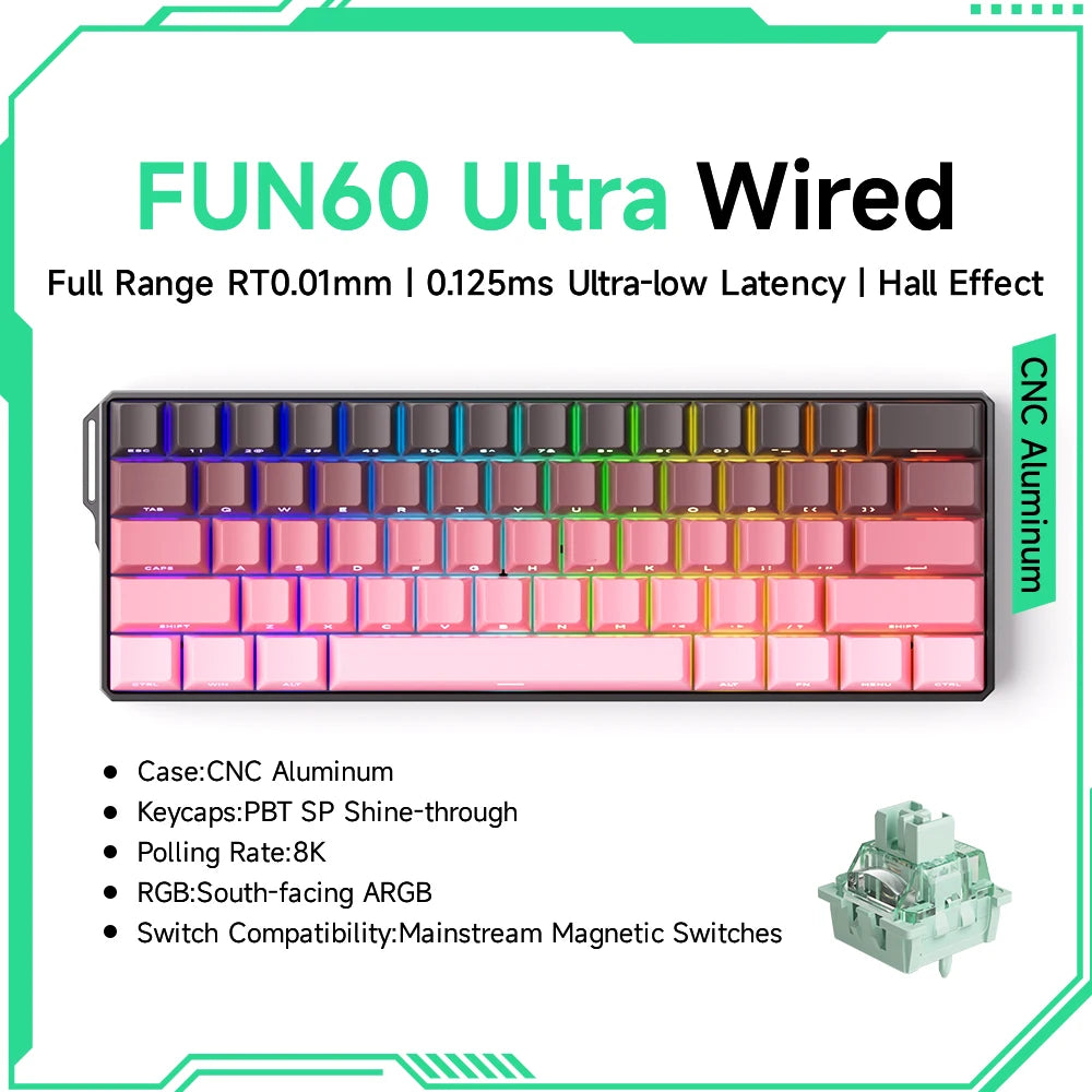 Teclado Mecânico Akko MonsGeek FUN60 com Switch Magnético, 60%, Teclado Gaming, Rapid Trigger 0.01mm, 8K, ARGB, HE/TMR, Teclado Personalizado