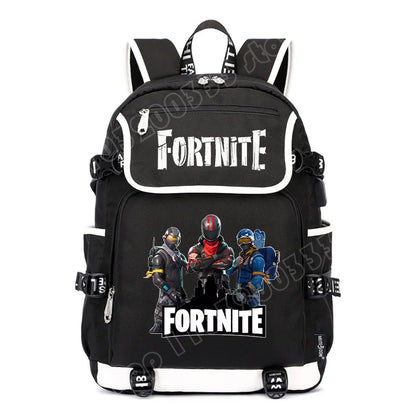Mochila Fortnite de Grande Capacidade, Saco de Ombro Casual com Porta USB, Unissexo, Estilo Anime, para Estudantes, Nova Mala Escolar Elegante, Presente de Papelaria