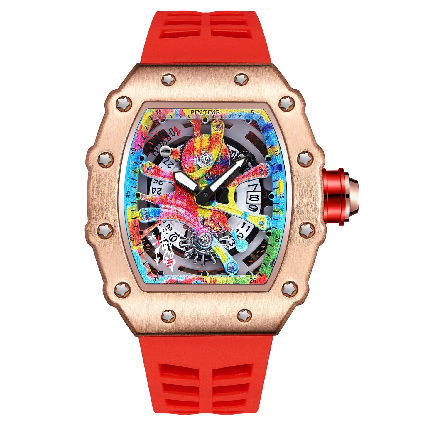 New Cool Men's Watches Luxury Fashion Silicone Tonneau Watch Skeleton Waterproof Quartz Wristwatches Clock Relogio Masculino
