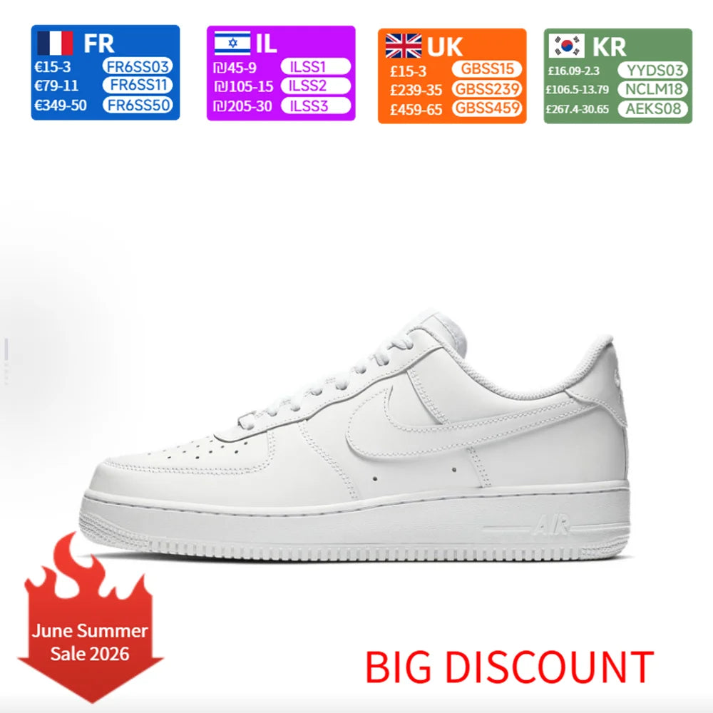 Nike Air Force 1 AF1 All-White Scarpe da skate casual unisex a tomaia bassa CW2288-111