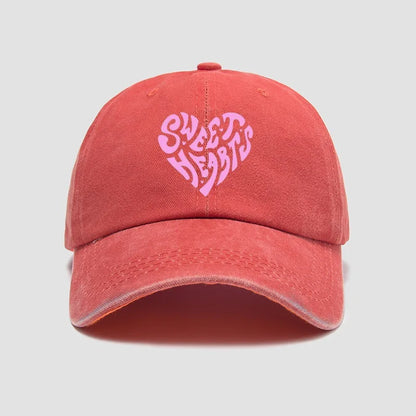 Pink heart-shaped letter printed baseball cap, versatile for daily use, sweet girl's hat, outdoor sun protection and shading
