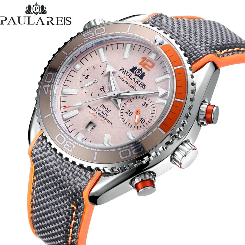 Classic Luxury Men Automatic Watch Multifunction Mechanical Wristwatch Rubber Strap Waterproof Week Date Watches Reloj Hombre