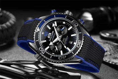 Classic Luxury Men Automatic Watch Multifunction Mechanical Wristwatch Rubber Strap Waterproof Week Date Watches Reloj Hombre