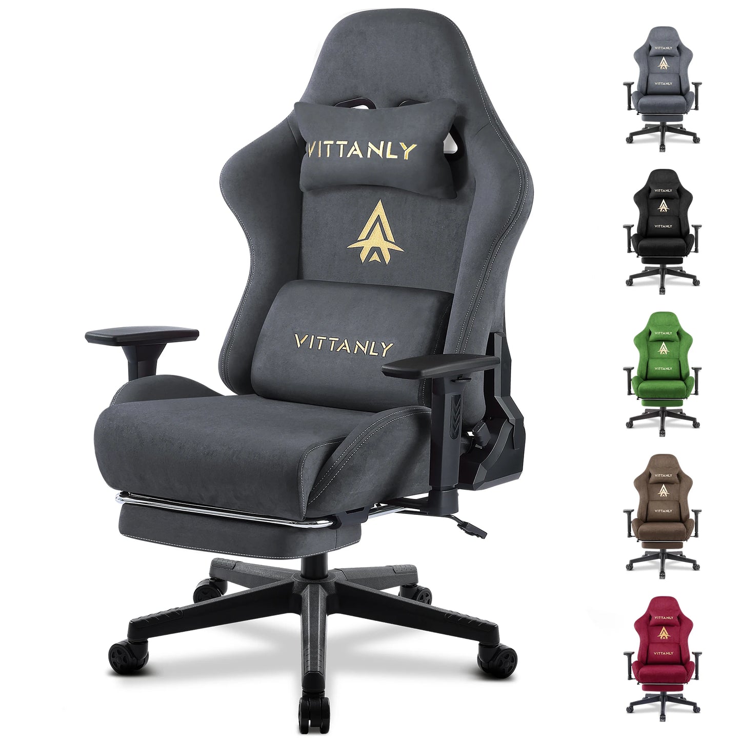 Ergonomic Gaming Chair with Footrest, Breathable Faux Suede Office Chair, Adjustable Lumbar Support Recliner with Headrest