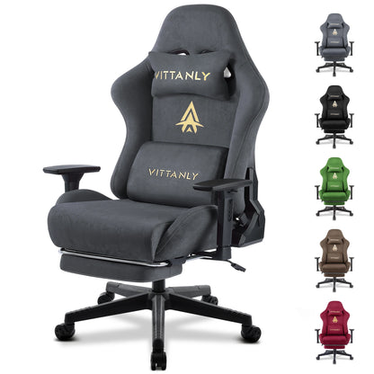 Ergonomic Gaming Chair with Footrest, Breathable Faux Suede Office Chair, Adjustable Lumbar Support Recliner with Headrest