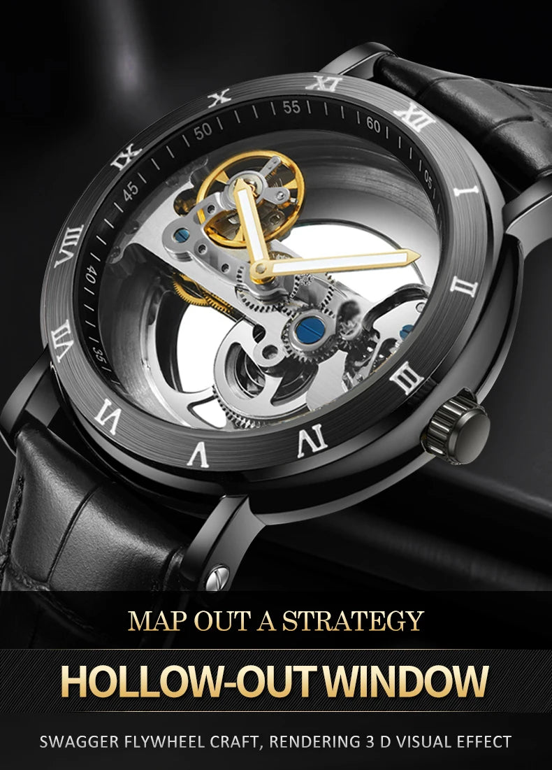 AKDPN Men's Watches Automatic Mechanical Stainless Steel Men's Wrist Watch Skeleton Automatic Watches for Man Watch Montre Homme