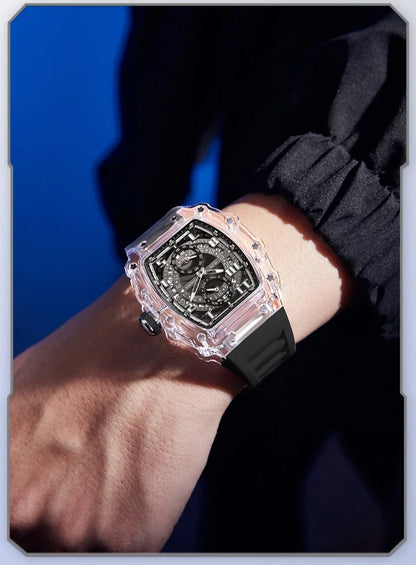 Unique Blue Fashion Brand Men's Watches Silicone Strap Waterproof Out Door Sport Military Watches for Men Multi Function Luxury