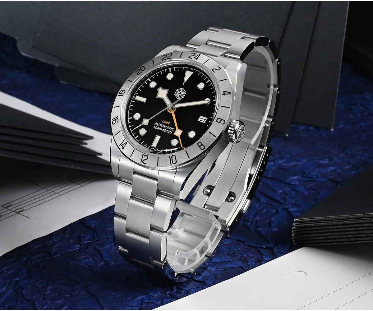 Relógio mecânico automático San Martin New 39mm NH34 BB GMT, relógio desportivo, safira, luminoso, impermeável 100m, para homem, Relogio SN0054