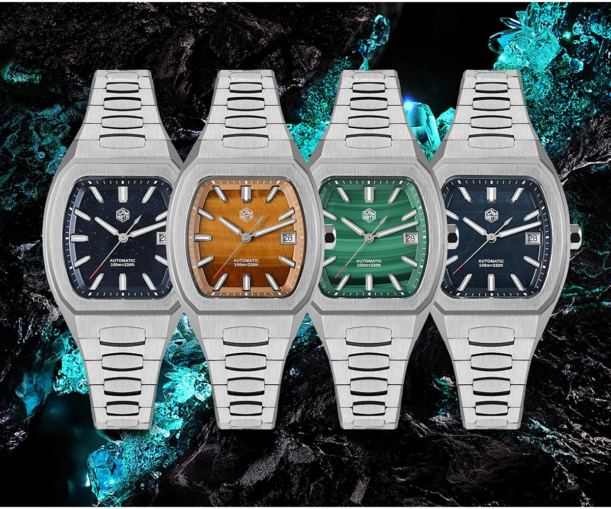 San Martin 39.5mm Tonneau Luxury Men Watch Mineral Dial Casual Sports PT5000 SW200 Automatic Mechanical Sapphire Luminous SN0145