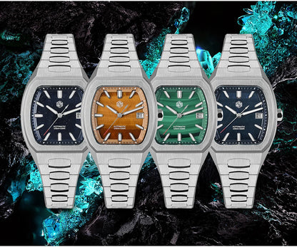 San Martin 39.5mm Tonneau Luxury Men Watch Mineral Dial Casual Sports PT5000 SW200 Automatic Mechanical Sapphire Luminous SN0145