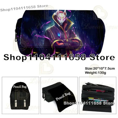 Fortnite Large Capacity Waterproof Velcro Pencil Case, Student Black Estuche Stationery School Pennenzak Supplies
