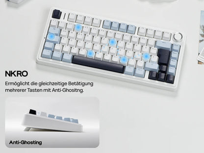 Tastiera meccanica wireless EPOMAKER x AULA F75 ISO-DE con connettività tri-mode, layout tedesco QWERTZ e batteria da 4000 mAh