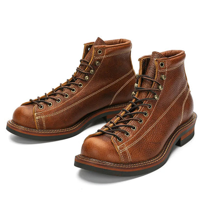 KOWM Cowhide Hiking Shoes Men's Walking Boot British Trekking Shoes Thick-Soled Cowhide High-Top Motorcycle Boots Ankle Sneakers