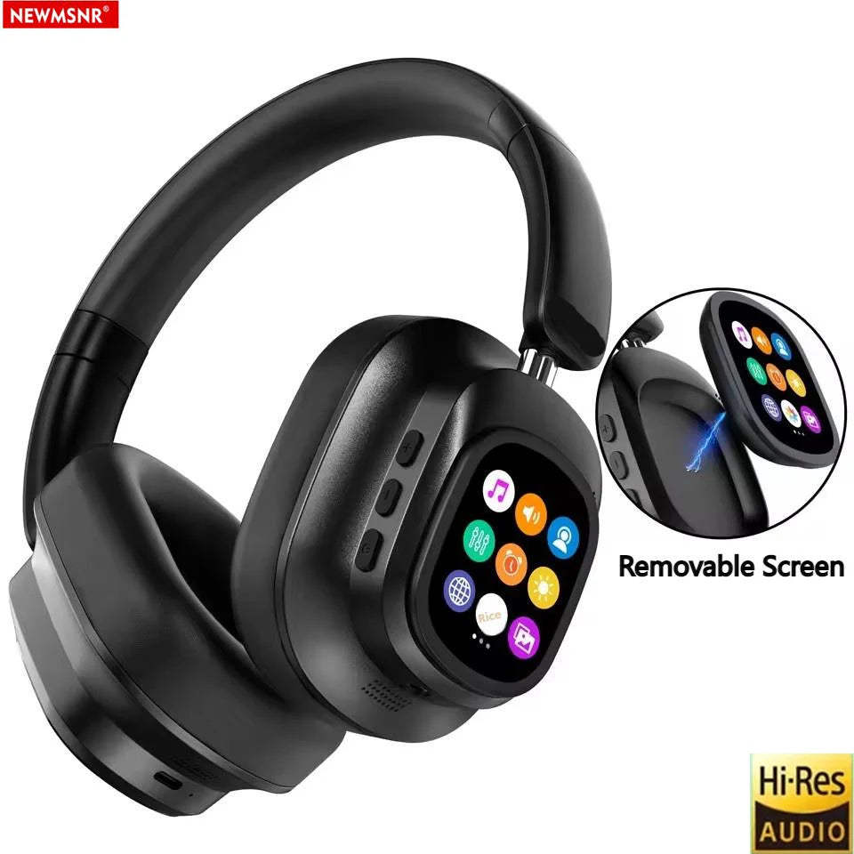 Auscultadores Bluetooth sem fios com ecrã tátil LCD AI – Headset gaming com cancelamento de ruído ANC, graves profundos e microfone HD