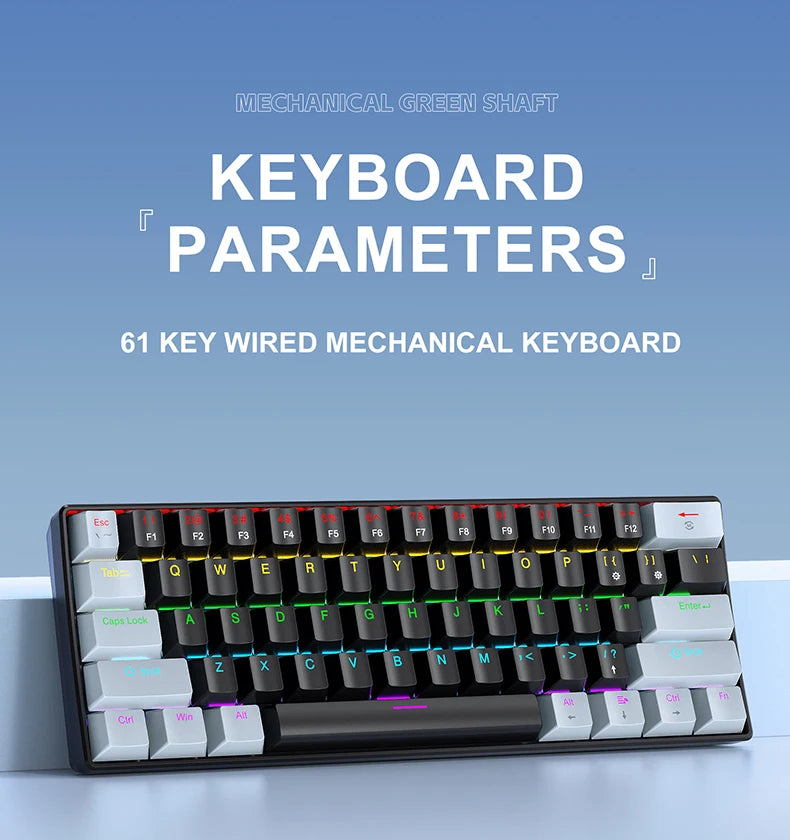 APAYADO K61 Mini Mechanical Keyboard, Wired, 61 Keys, Phantom RGB, Black/White Red/Blue Mechanical Switch for Gaming, 60% Portable
