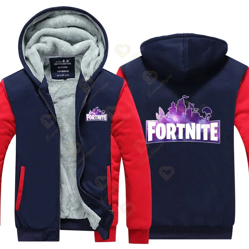 New Arrival Fortnite Men Cool Sweatshirt Battle Game Coat Winter Thick Fleece Warm Zipper Harajuku Hoodie Streetwear