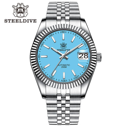 STEELDIVE Turquoise SD1933 Water Ghost Watch 200m Waterproof Sapphire Date NH35 Automatic Mechanical Watch with Bracelet