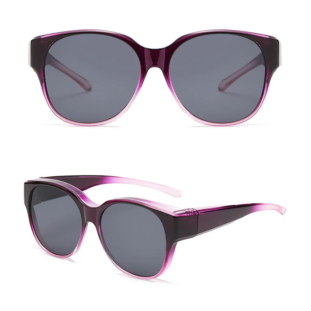 Fashion UV Protection Driving Sunglasses Round Frame Y2K Wear Over Glasses Retro Black Shades for Women Men