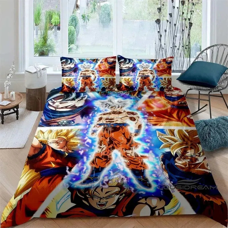 Ložní souprava s potiskem v motivu Cartoon/Anime Son Goku Dragon Ball: tato měkká a pohodlná sada obsahuje povlak na přikrývku a povlak na polštář