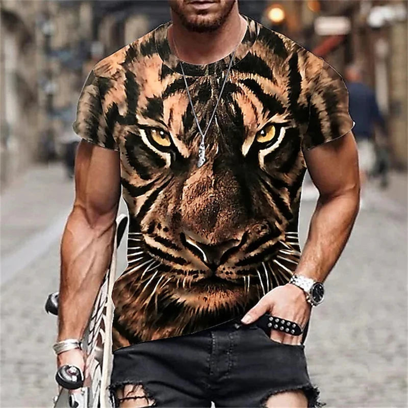 Modni muški T-shirt kratkih rukava s okruglim izrezom, T-shirt s 3D printom vuka, muški ležerni sportski T-shirt kratkih rukava, ulični top