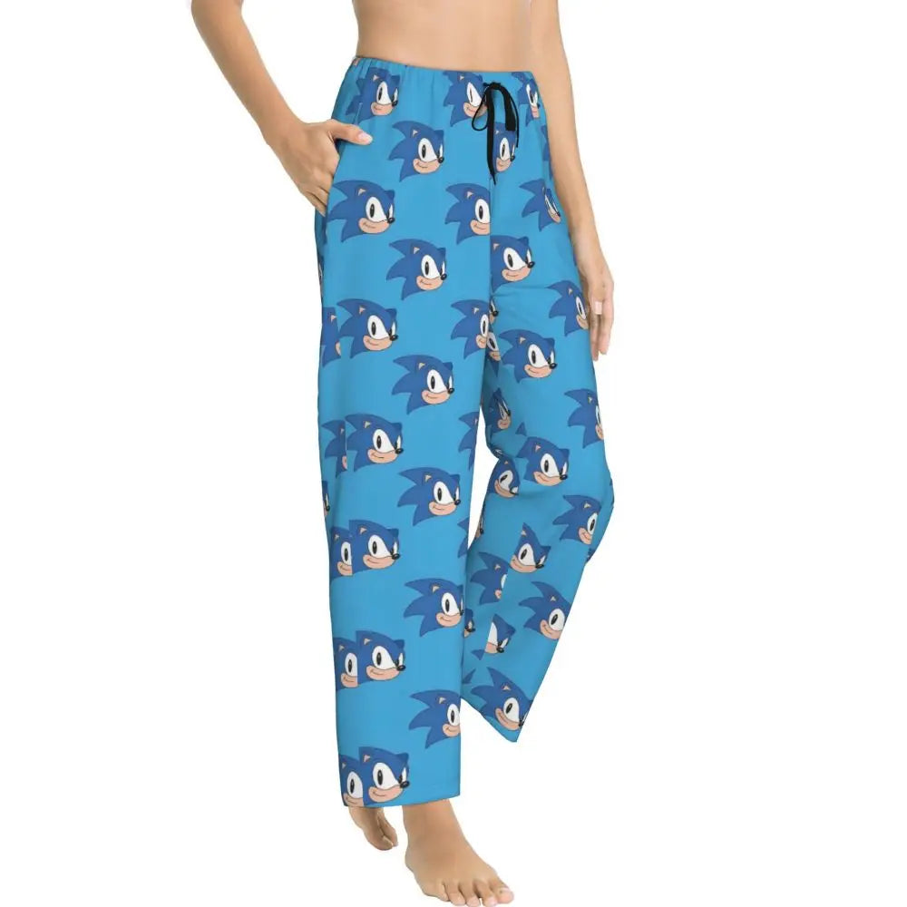 Custom Women Soniced Pajama Pants Printed Hedgehog Game Sleep Sleepwear Bottoms with Pockets