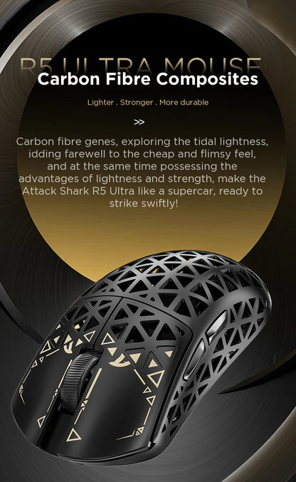 ATTACK SHARK R5 Ultra Carbon Fiber kabellose Gaming-Maus, PixArt PAW3950MAX Gaming-Sensor, 42000DPI, 8000Hz, MCU Nordic 52840